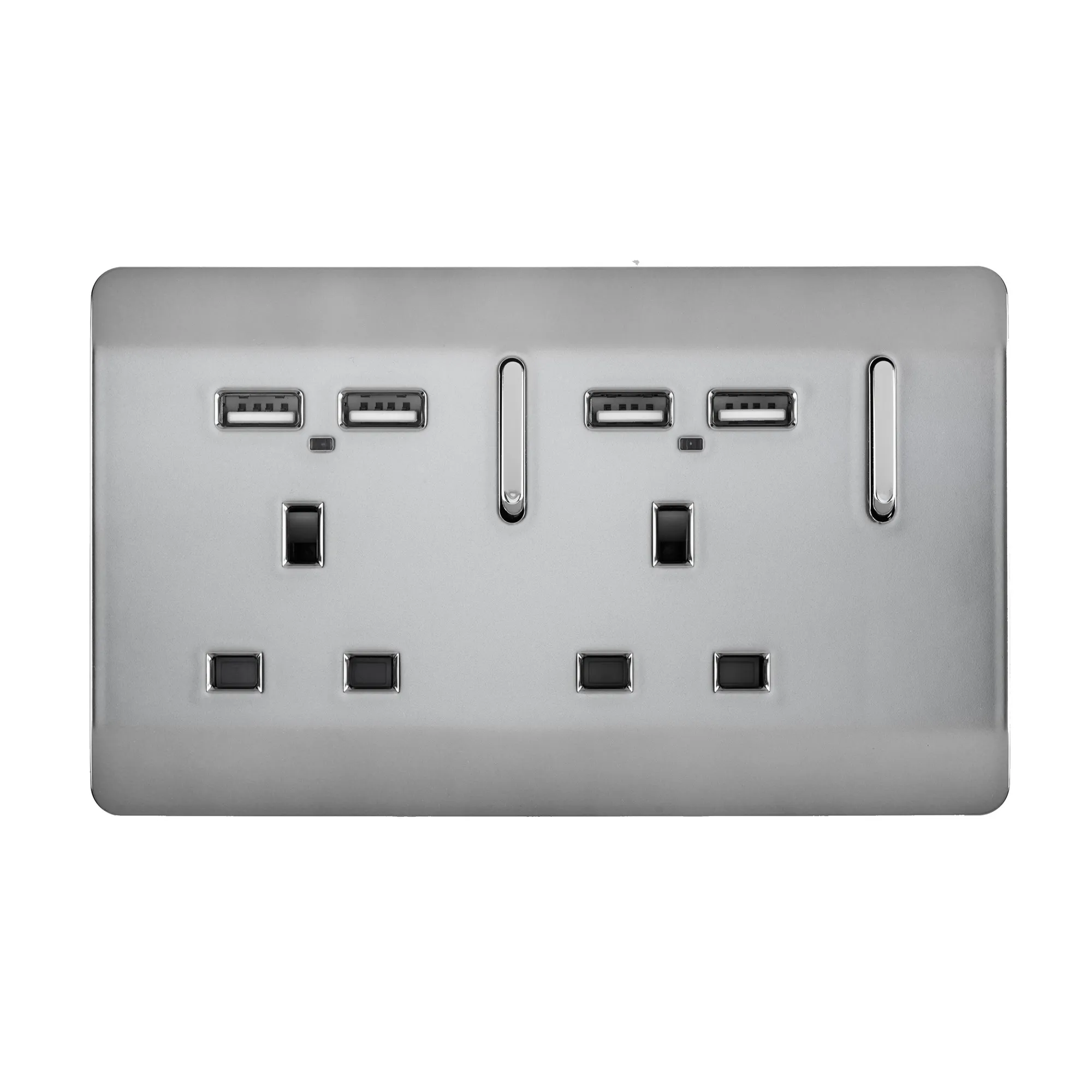 ART SKT213USBBS Brushed Steel Trendi 2 Gang Switched Double Socket 13A art-skt213usbbs-brushed-steel-trendi-2-gang-switched-double-socket-13a